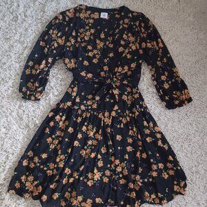 Cabi Women’s Floral Faux Wrap Midi Dress Black Yellow Flowers Style 5945 Size Sm